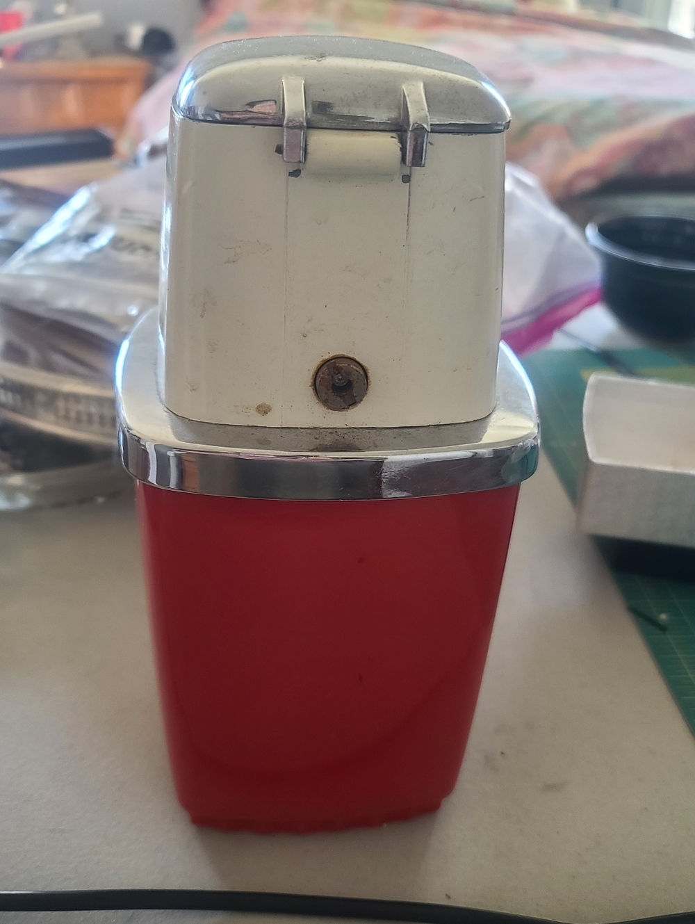Swing-A-Way Ice Crusher Manual Crank Red Chrome MCM Vintage Bar Kitchen Beverage